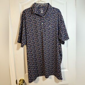 Rhoback Navy and Orange Soccer Ball/Shoes Patterned Polo Shirt XXL